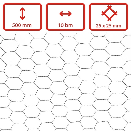 Obrázek z Šestihranné chovatelské pletivo Zn, oko 25 mm, role 10 m výška 500 mm