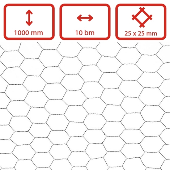 Obrázek z Šestihranné chovatelské pletivo Zn, oko 25 mm, role 10 m, výška 1000 mm